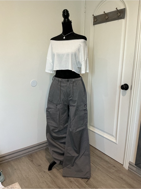 Converse Pants - Converse Charcoal Wide-Leg Cargo Pants